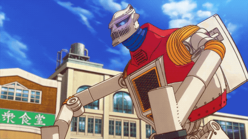 Rodan charging into the Jet Jaguar robot