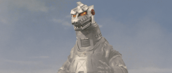 A very cheap yellow lightning bolt is animated out of Mechagodzilla's chest hatch.
